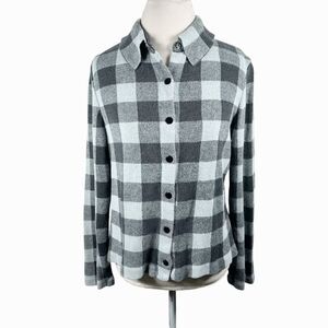 IRKA Snap Cardigan Sweater Lightweight Blue Check Gingham Cashmere silk Size XL